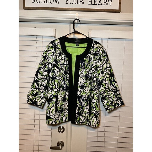 Trenz by‎ Lauren G Blazer Floral Print Open Front Ruched Sleeve Jacket 2X - Picture 1 of 13